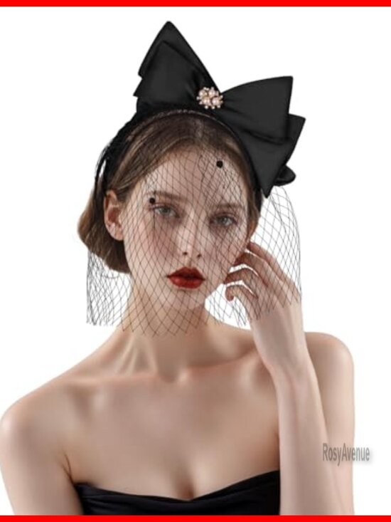 Derby Fascinator Hat with Satin Bow Feathers Pearls Rhinestones for Wedding Tea main image 6